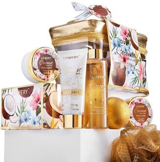 Lovery Bath and Body Gift Set, Coconut Body Care Set, Home Spa Kit and Self Care Gift Set, 8 Piece