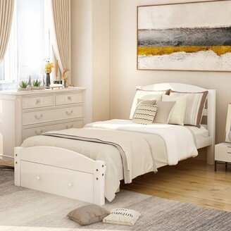 Calnod Classic and Practical: White Pine Wood Twin Bed Frame with Storage Drawer and Wood Slat Support Classic Design