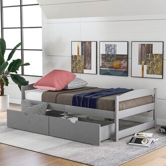 RASOO Pine Wood Twin Size Platform Bed with 2 Drawers