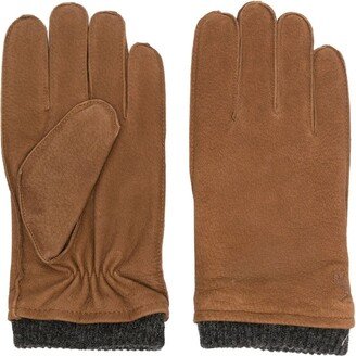 Ribbed-Trim Leather Gloves-AA