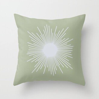 Midcentury Modern Minimalist Sunburst 4 in Light Silver Gray and Sage Green Throw Pillow