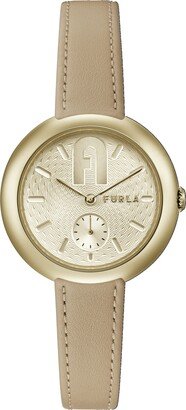 Furla Watches FURLA Ladies Beige Genuine Leather Strap Watch (Model: WW00013003L2)