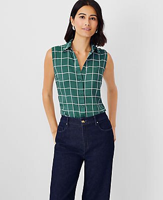 Windowpane Sleeveless Essential Shirt