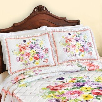 Collections Etc Watercolor Floral Bouquet Ruffled Edge Pillow Sham