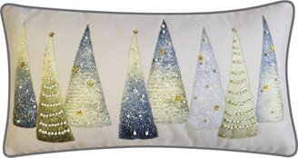 14x26 Oversized Modern Christmas Trees with Pearls and Embroidery Lumbar Throw Pillow /Silver - Edie@Home