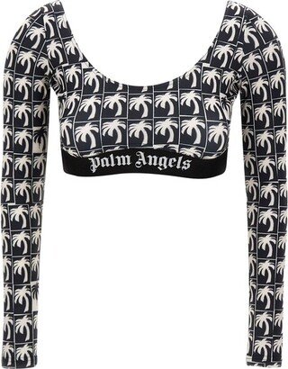 Palm-Print Scoop Neck Cropped Top