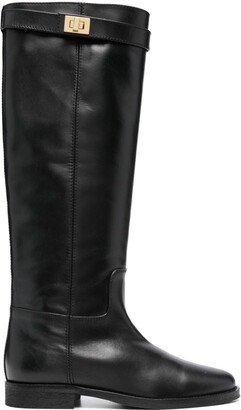 Buckle-Detail Leather Knee-High Boots