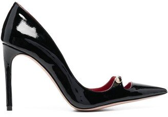 HARDOT 110mm Bar-Detail Patent Leather Pumps