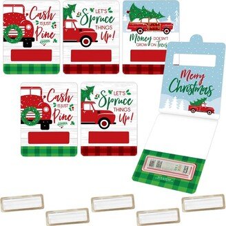 Big Dot of Happiness Merry Little Christmas Tree - DIY Assorted Red Truck and Car Christmas Party Cash Holder Gift - Funny Money Cards - Set of 6