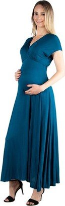 24seven Comfort Apparel 24even Comfort Apparel Women' Maternity V Neck Maxi Dre-Teal-XL