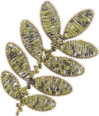 Saro Lifestyle Table Napkin Rings With Beaded Leaf Design (Set of 4), Green