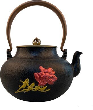 Mct-E042-13Bk 1300Ml Black Good Heavy Quality Magpie Plum Trees Cast Iron Teapot 1.3L Birds Flowers Teapots Set Cups As Man Gift