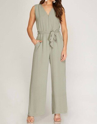 She + Sky Sleeveless Jumpsuit In Light Olive