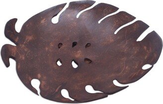 Handmade Little Monstera Coconut Shell Soap Dish - Brown