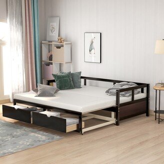 RASOO Daybed with Twin Size 2 Storage Drawers, Solid Wood Slats Support, Wooden Sofa Bed for Bedroom Living Room