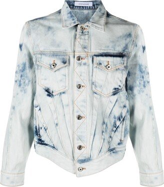 JUNTAE KIM Acid-Wash Pleated Denim Jacket