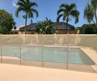 4' x 12' ft Pool Fence See-Thru 5-Section Pool Fence Long Removable Fence Barrier Pool Mesh Fence, Beige