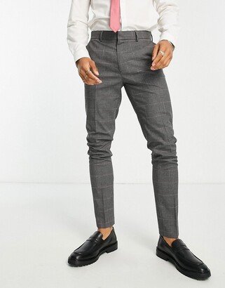 skinny suit pants in charcoal gray houndstooth check