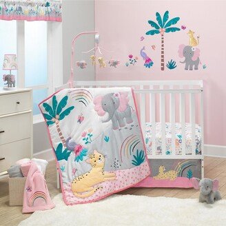 Rainbow Jungle Elephant/Leopard 3-Piece Baby Crib Bedding Set