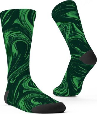 Socks: Marbled Paper - Deep Emerald Custom Socks, Green