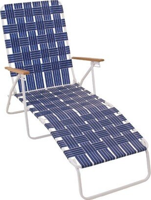 Outdoor Heavy Duty Steel Frame Folding Woven Web High Back Chaise Lounge Chair for Beach, Pool, Patio, Lawn, and Backyard, Blue