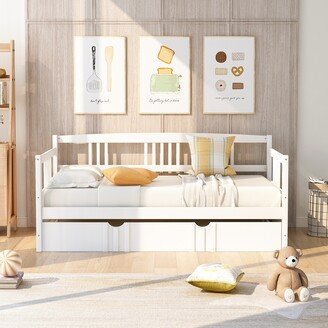 DECO Twin Size Daybed Wood Bed with Twin Size Trundle,White