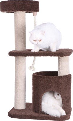 3-Tier Carpeted Real Wood Cat Tree Condo