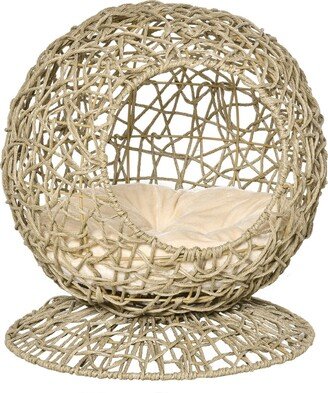 Elevated Cat Bed Wicker for Kitty Scratching and Circulation Tan - Beige, Khaki