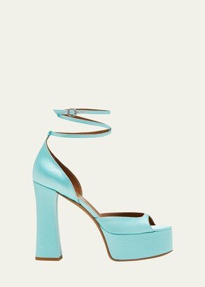 ARIELLE BARON Dolce Satin Ankle-Wrap Platform Sandals-AA