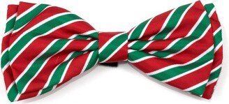 The Worthy Dog Holiday Stripe Bow Tie Adjustable Collar Attachment Accessory - Red/Green - L