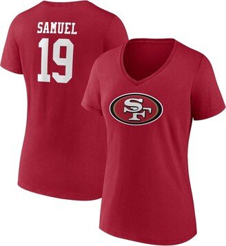 Women's Branded Deebo Samuel Scarlet San Francisco 49ers Player Icon Name and Number V-Neck T-shirt