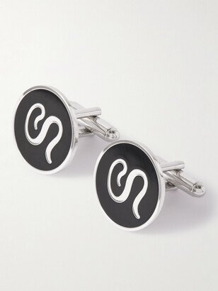 Sulka Nickel-Plated and Enamel Cufflinks