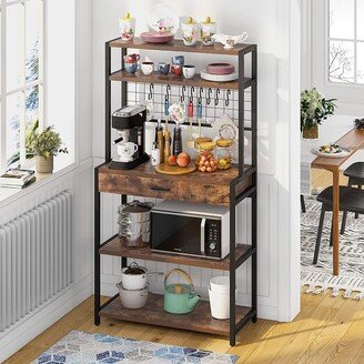 Farfarview 5 Tier Kitchen Baker’s Rack with Drawer and Hooks Microwave Oven Stand