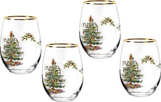 Christmas Tree 19 oz. Stemless Wine Glasses, Set of 4