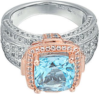 Suzy Levian Silver 6.46 Ct. Tw. Blue Topaz & White Topaz Ring