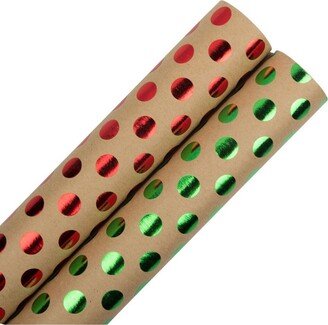 Jam Paper Assorted GiFoot Wrap - Kraft Wrapping Paper - 50 Square Foot Total - Dots Kraft Paper - 2 Rolls Per Pack