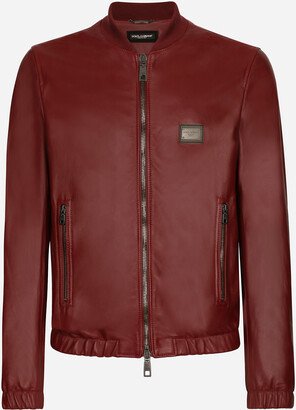 Leather jacket with branded tag-AB