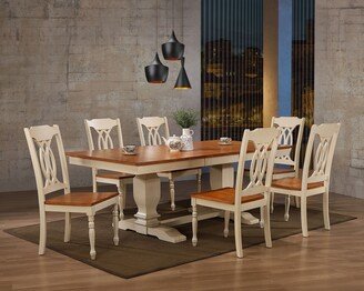 Iconic Furniture Company 42x64x82 Double Pedestal Transitional Antiqued Caramel/Biscotti Traditional Back 7-Piece Dining Set