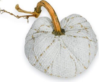 Cream & Gold Tweed Pumpkin With Real Stem