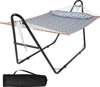 SUNCREAT 2 Person Portable Hammock with Stand and Pillow - 124.4*55.1*46.9