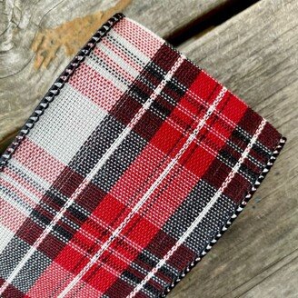 Red White And Black Plaid Wired Ribbon