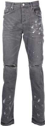 Distressed Paint-Splatter Slim Fit Jeans