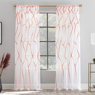 Scott Living Azlan Geometric Embroidery Sheer Rod Pocket Curtain Panel, Single Panel