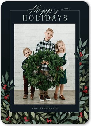 Holiday Cards: Beaming Berries Holiday Card, Black, 5X7, Holiday, Matte, Signature Smooth Cardstock, Rounded