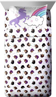 Jay Franco Afro Unicorn Unique, Divine, Magical Microfiber 3 Piece Sheet Set, Full