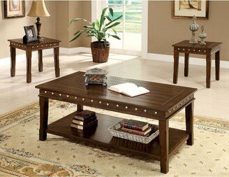 3 Piece Table Set With Nailhead Trim in Walnut Finish