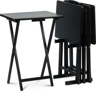 PJ Wood Folding TV Tray Tables with Compact Storage Rack, Black, 5 Piece Set - 36.38