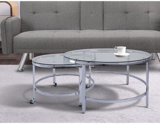 Magic Home Modern Glass Nesting Coffee Table Set，Transparent / Sliver