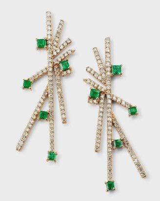 14K Yellow Gold Emerald Diamond Crisscross Large Drop Stud Earrings