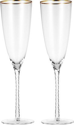 Berkware Twisted Stem Champagne Glass With Gold Tone Rim, Set Of 2